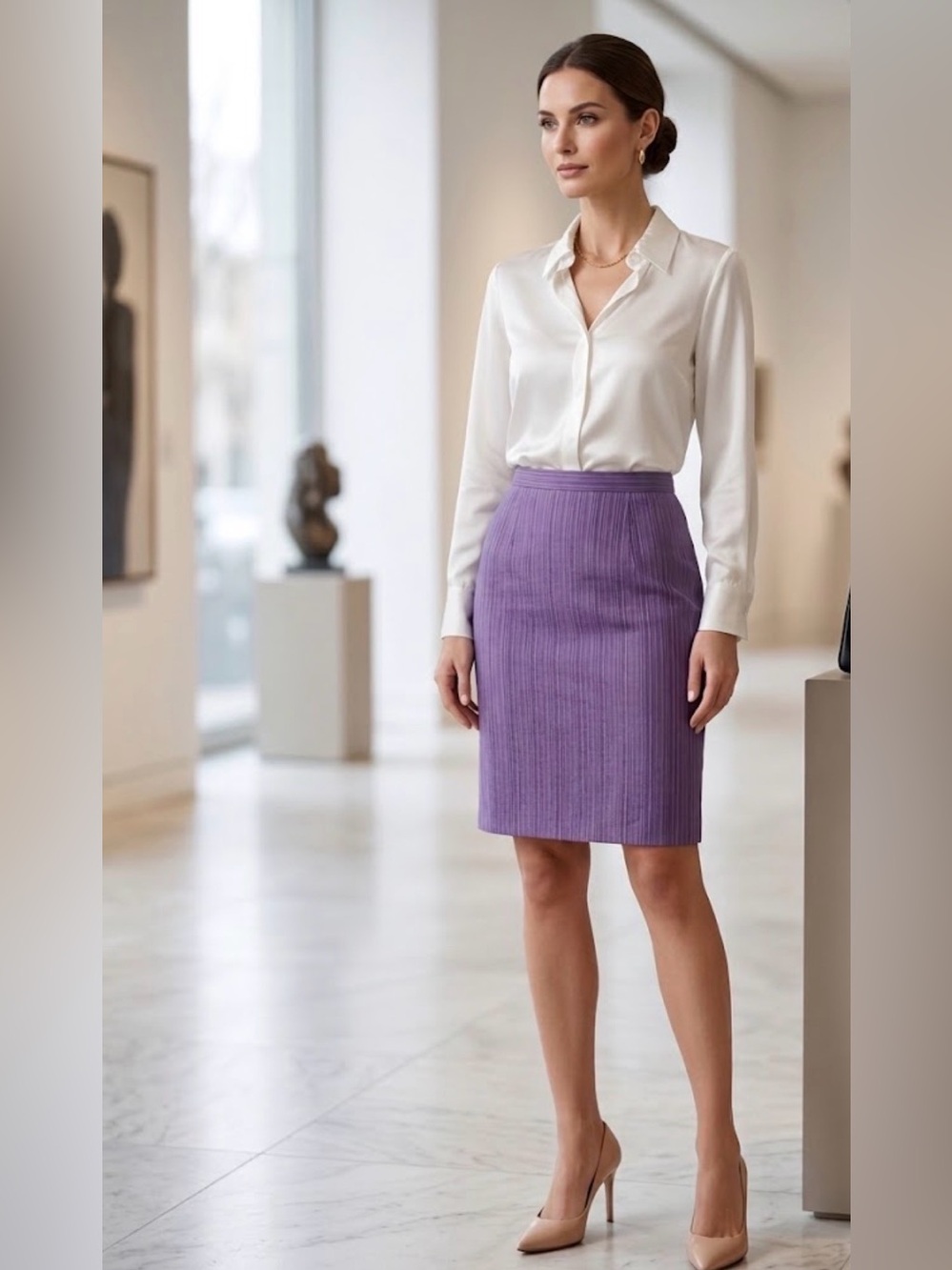 VTG Harvé Benard Purple Pinstripe Straight Skirt
